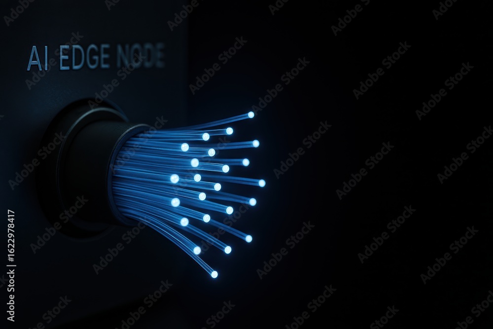 Aufkleber fiber optic cable connected to ai edge node for high-speed data transmission and edge inference