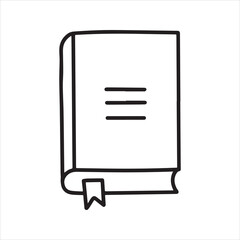 Book outline vector icon. Simple black and white line art illustration of a closed book with a blank cover and bookmark. Doodle sketch for education, learning, or coloring page.
