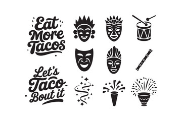 Fiesta Mask Music Food Icon Set Vector Illustration