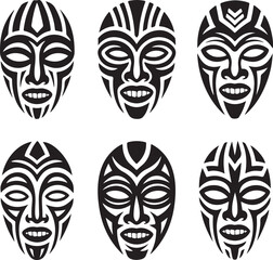 Black and white theatrical masks symbolizing tragedy and comedy, isolated on a white background