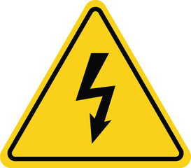 High voltage sign . Danger symbol in modern design. Black arrow in yellow triangle . Warning icon.
