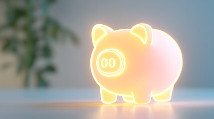 Glowing Piggy Bank: Savings Illuminated. Investment and financial planning concept. Budgeting with a futuristic touch.