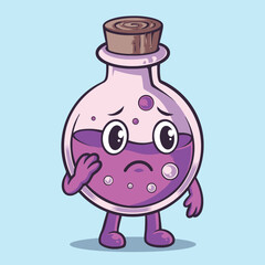 Purple Potion Bottle Character with sad expression