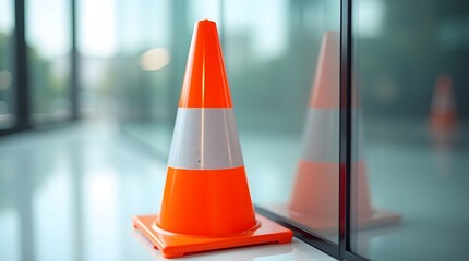 Orange traffic cone isolated on white background for road safety and caution