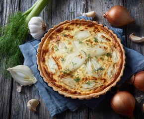 Pea Quiche, on the table, with space for copying