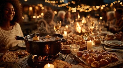 Outdoor dinner party at night