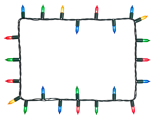 Rectangular Holiday Light Frame with Multicolor Bulbs and Twisted Wire, Glowing Effect, PNG (4)