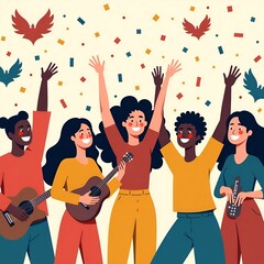 International Youth Day Celebration with Diverse Youth Vector Illustration