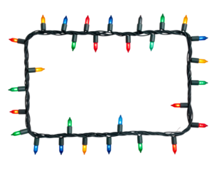 Rectangular Holiday Light Frame with Multicolor Bulbs and Twisted Wire, Glowing Effect, PNG