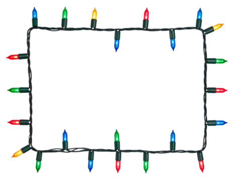 Rectangular Holiday Light Frame with Multicolor Bulbs and Twisted Wire, Glowing Effect, PNG (4)