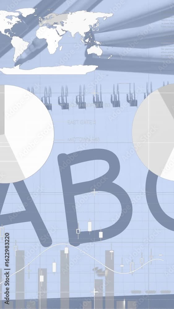 Poster animation of data processing over letters and school items