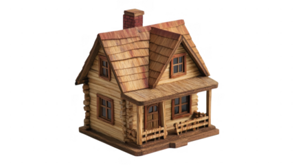 Craftsmanship displayed in miniature wooden house model with realistic design features