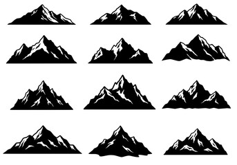 Collection of black vector mountain silhouettes – Isolated mountain shapes for design projects - Mountain silhouette for t-shirt design