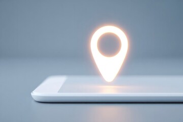 Glowing location pin above sleek tablet screen, symbolizing navi