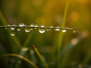 Close-Up of Raindrops and Morning Dew on Fresh Leaves – Nature Macro in Soft Light (AI Generated)