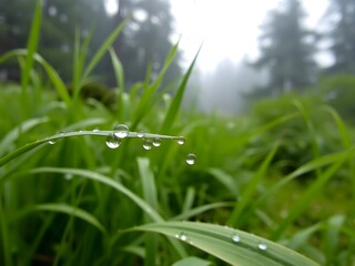 Close-Up of Raindrops and Morning Dew on Fresh Leaves – Nature Macro in Soft Light (AI Generated)
