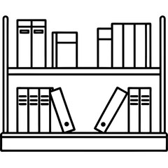 Bookshelf with books, minimalist style line art vctor