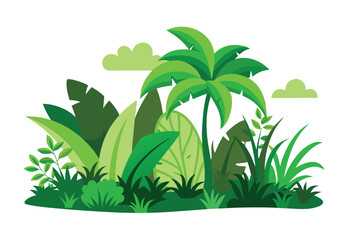 Obraz premium Tropical Jungle Leaves and Grass Collection Vector Elements for Nature Clipart Design