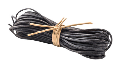 Black pasta tied with twine gourmet food ingredient