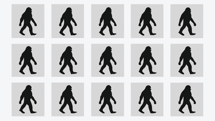 Walking ape silhouettes on light grey backgrounds Bigfoot