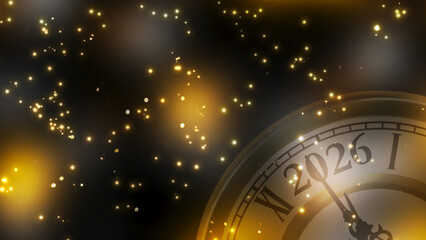 happy new year 2026 countdown clock on abstract glittering midnight sky with copy space, festive party invitation card concept for new years eve