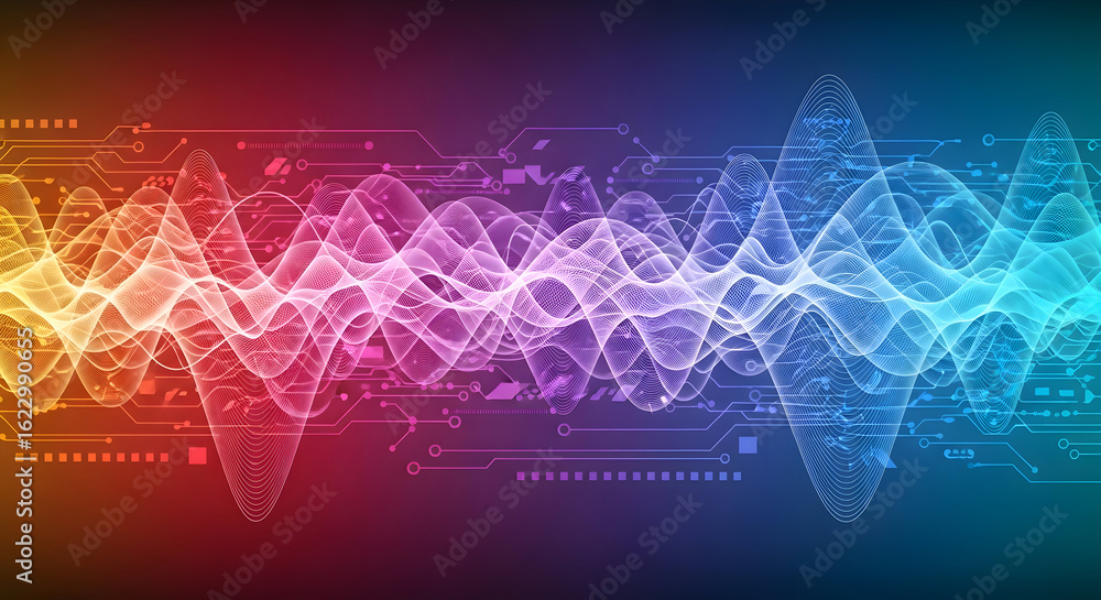 Aufkleber vibrant sound wave visualization representing data flow and digital signals across futuristic techno