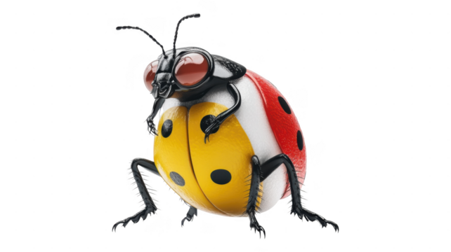 Colorful transparent illustration of a stylized ladybug in a bright setting for creative projects