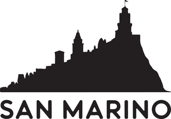 Black Silhouette of San Marino Skyline with Guaita Tower and Fortress Outline