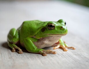 Obraz premium Detailed Close-up of a Vibrant Green European Tree Frog Resting Serenely