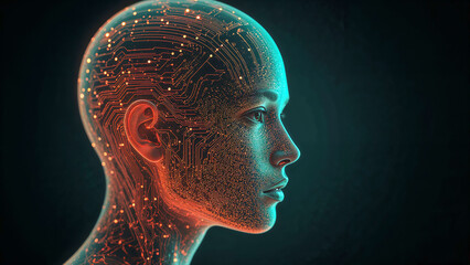 Obraz premium Digital glowing human head.