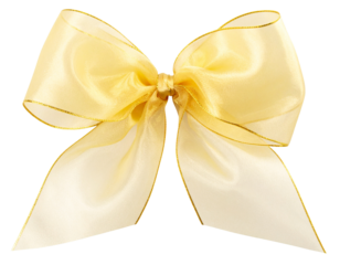 Elegant Sheer Organza Bow with Gold Trim and Soft Flowing Ribbons, Luxury Style, PNG (4)
