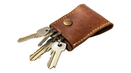 Key holder with multiple keys on a textured leather background in soft lighting