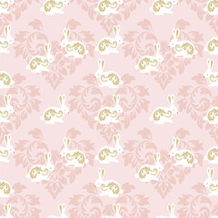 White rabbit on Thai pattern texture for background, seamless pattern