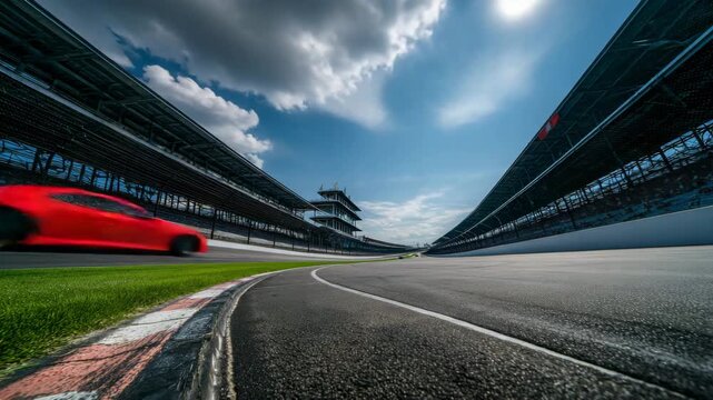 Empty Speedway Turn with Dramatic Lighting