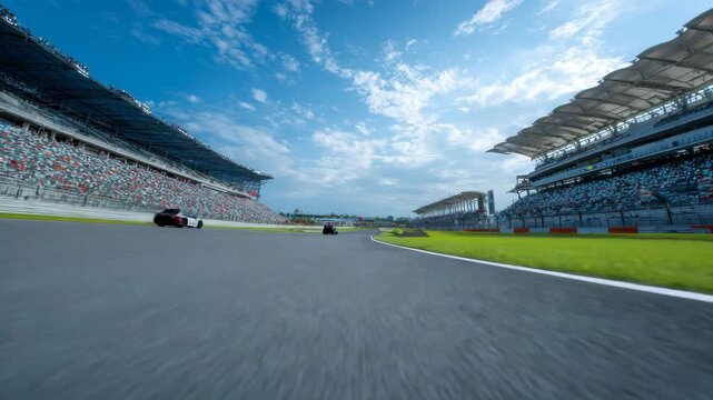 Formula Car Racing at High Speed on Track