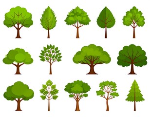 Fototapeta premium Diverse set of tree illustrations showcasing varied shapes and foliage styles