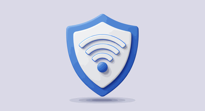 A blue and white shield icon with a Wi-Fi symbol in the center, representing network security.