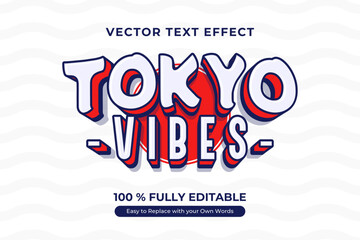 Tokyo Vibes Vector Text Effect, layered style with white lettering, red outlines, and 3D shading.