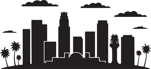 Black Silhouette of Los Angeles Skyline with Palm Trees and US Bank Tower