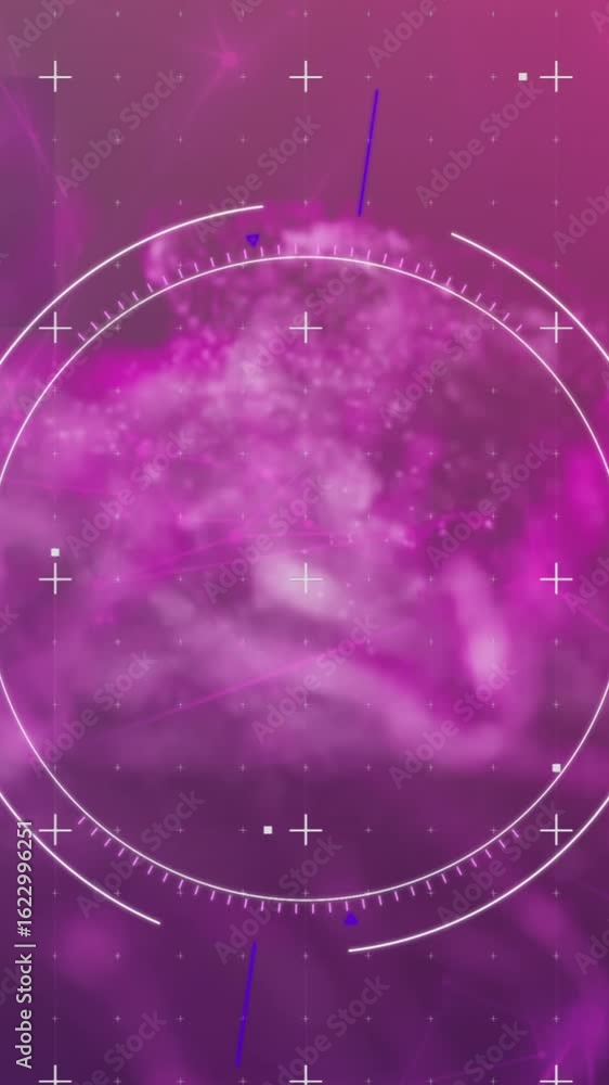 Aufkleber animation of scope scanning over digital wave and network of connections against purple background