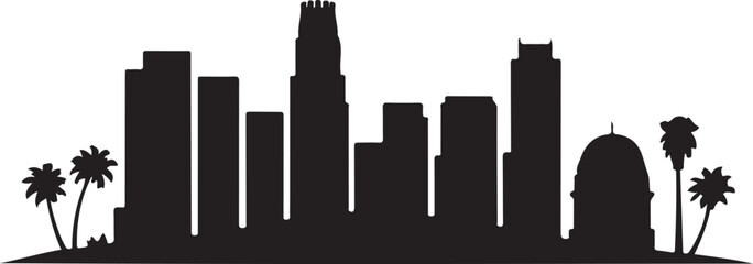 Black Silhouette of Los Angeles Skyline with Palm Trees and US Bank Tower