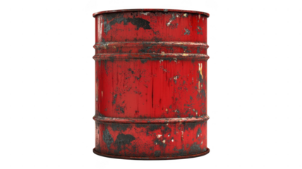 Rusty red barrel against an transparent background with visible wear and tear