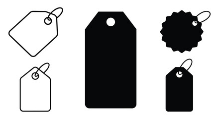 Collection of Black and White Price Tags and Labels Vector Illustration
