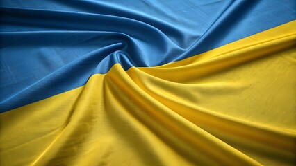 Close-Up of Ukraine National Flag with Realistic Fabric Texture in Blue and Yellow