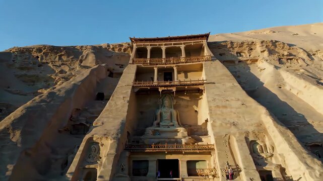 Visitors to Dunhuang Mogao Grottoes View of Bingling Temple Grottoes