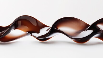 Abstract swirl of dark chocolate flowing on white background.