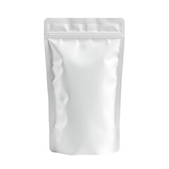 Stand-up pouch mockup showcases a blank white package in a studio shot