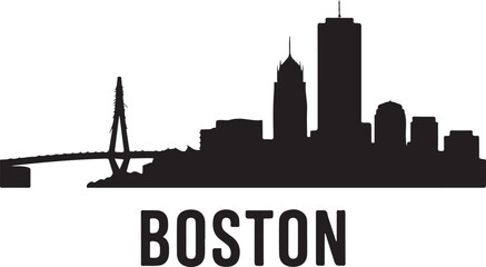 Black Silhouette of Boston Skyline with Zakim Bridge and Prudential Tower