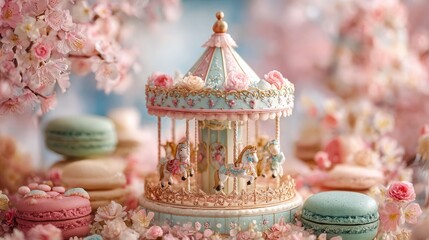  Carousel horse macarons pastel colors dessert bakery sweet treats food

