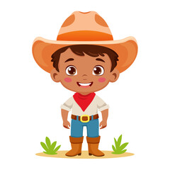 Obraz premium Cute Cowboy Character Illustration Boy in Cowboy Hat and Boots Western Theme Children's Cartoon